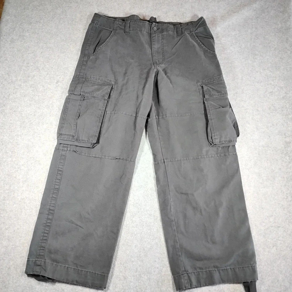 No Boundaries Pants Mens Charcoal Gray Cotton Canvas Cargo 40 Wide Leg